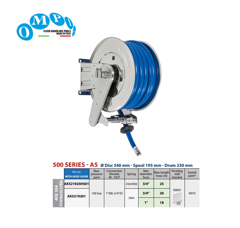 Automatische slanghaspel (AISI 304) 25 mt Ø3/4