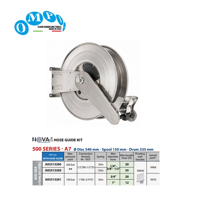 Automatische slanghaspel (AISI 304) 35 mt Ø1/2