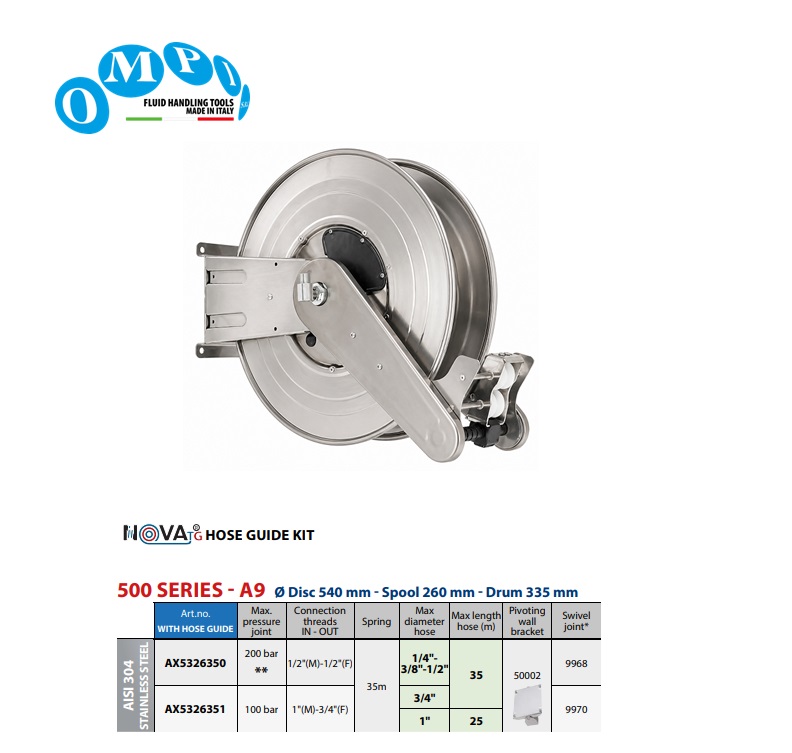 Automatische slanghaspel (AISI 304) 35 mt Ø1/2