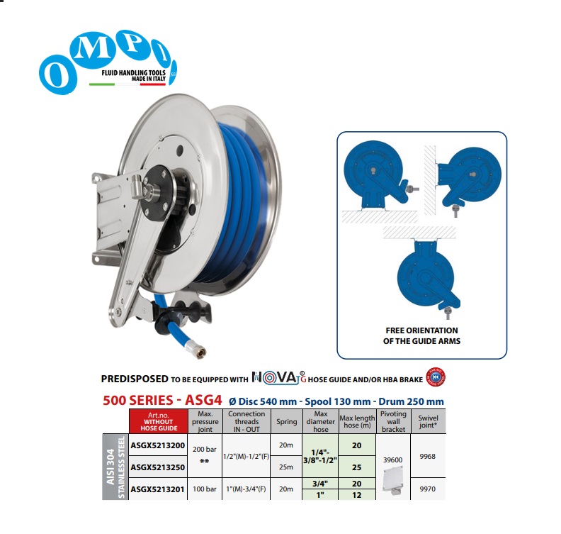 Automatische slanghaspel (AISI 304) 25 mt Ø1/2