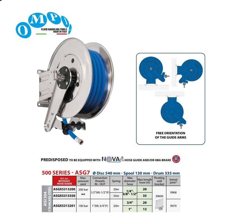 Automatische slanghaspel (AISI 304) 35 mt Ø1/2