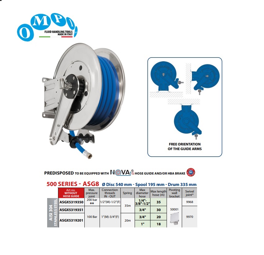 Automatische slanghaspel (AISI 304) 35 mt Ø1/2