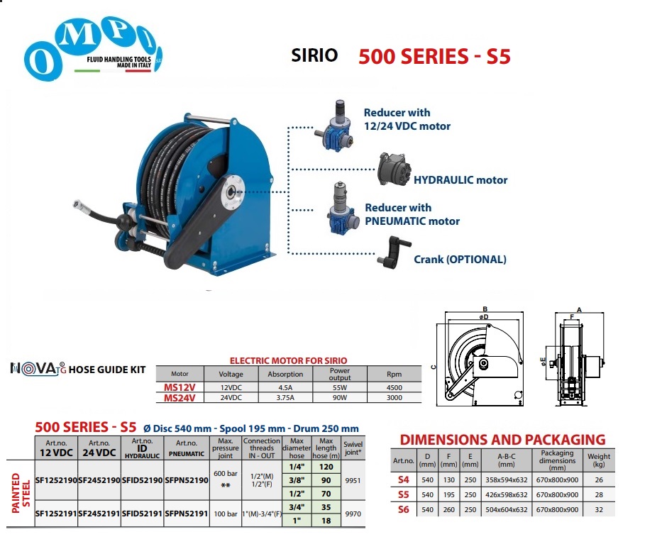 Electrisch aangedreven slanghaspel SIRIO 12 VDC 70 mt Ø1/2