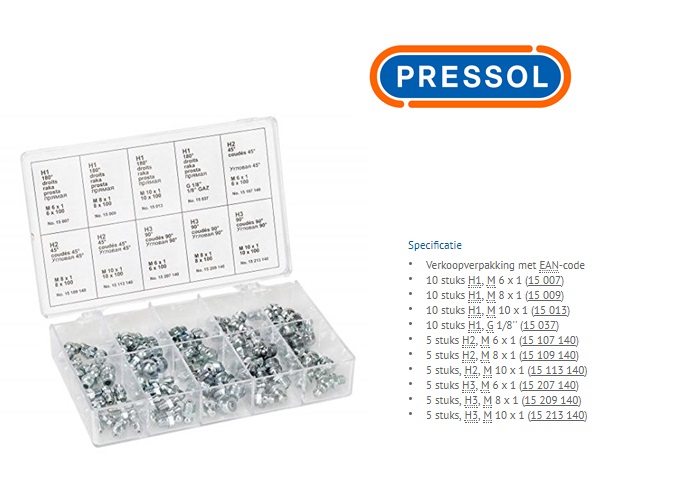 Smeernippel assortiment 70 stuks , Pressol 16 092