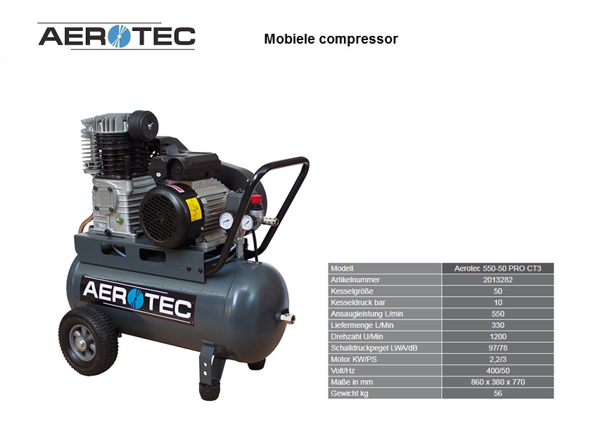 Aerotec zuigercompressor 550-50 PRO CT3 - 400 V