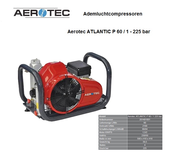 Ademluchtcompressoren ATLANTIC P 60/1 - 225 bar - 230 V