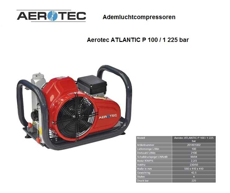 Ademluchtcompressoren ATLANTIC P 100/1 - 225 bar - 230 V