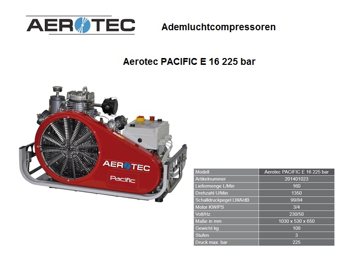 Ademluchtcompressoren PACIFIC E 16 - 225 bar - 230 V