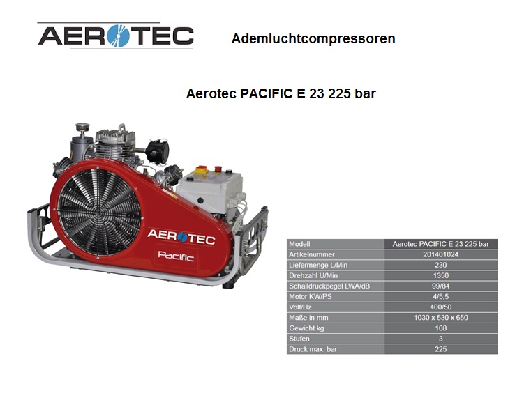 Ademluchtcompressoren PACIFIC E 23 - 225 bar - 230 V