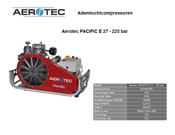Ademluchtcompressoren PACIFIC E 27 - 225 bar - 230 V