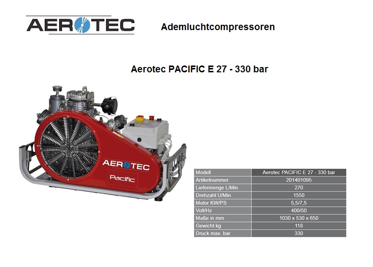 Ademluchtcompressoren PACIFIC E 27 - 330 bar - 230 V