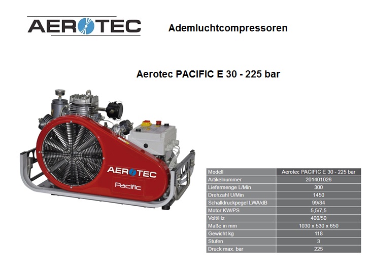 Ademluchtcompressoren PACIFIC E 30 - 225 bar - 230 V