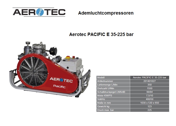 Ademluchtcompressoren PACIFIC E 35 - 225 bar - 230 V