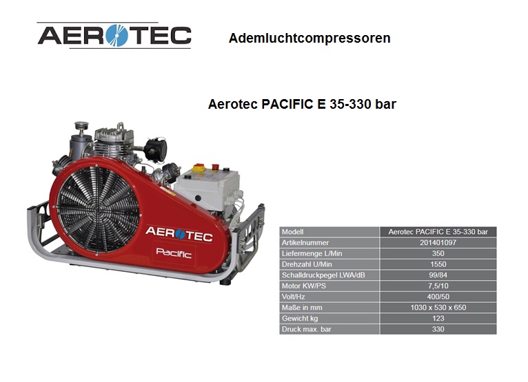 Ademluchtcompressoren PACIFIC E 35 - 330 bar - 230 V