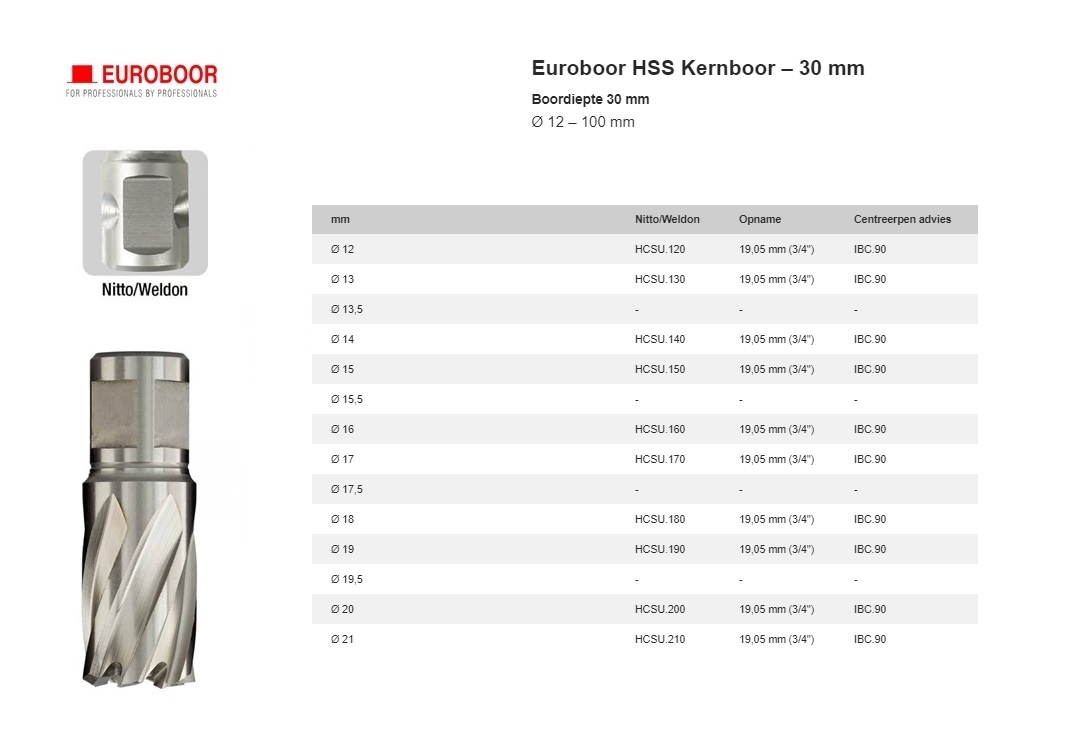 Kernboor HSS Ø 12 mm x 55 mm Uni shank HCLU.120 | DKMTools - DKM Tools