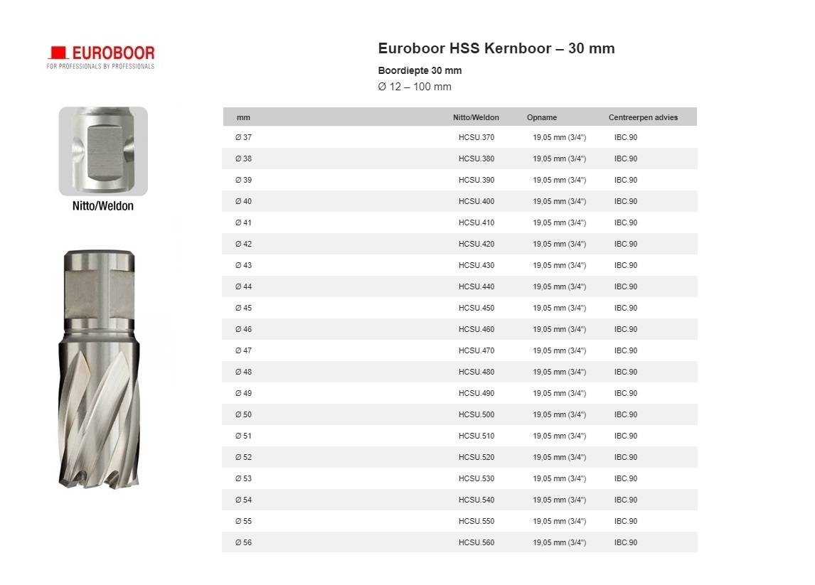 Kernboor HSS Ø 53 mm x 55 mm HCL.530 | DKMTools - DKM Tools