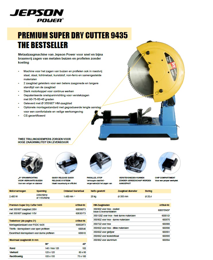 Premium Super dry cutter 9435 incl. 355/90T zaagblad