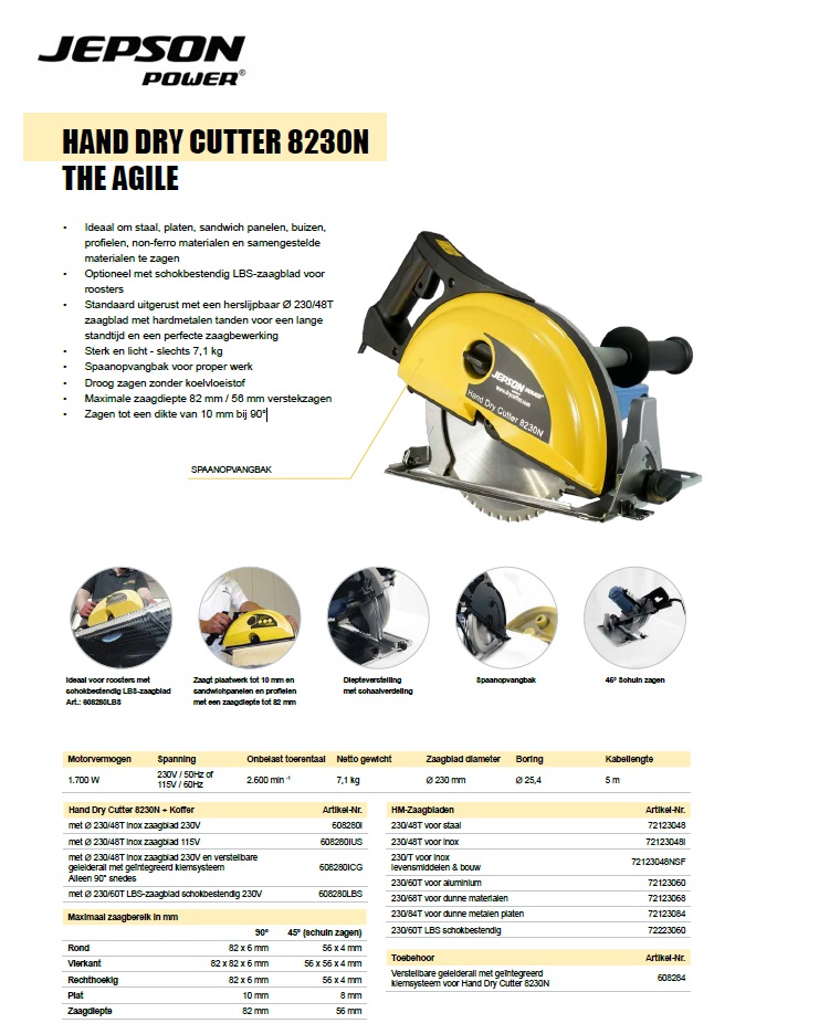 Hand dry cutter 8230N met zaagblad 230/48T