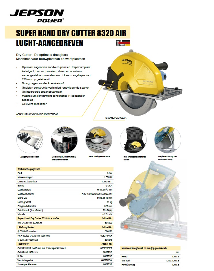 Super hand dry cutter 8320 AIR met zaagblad 320/84T