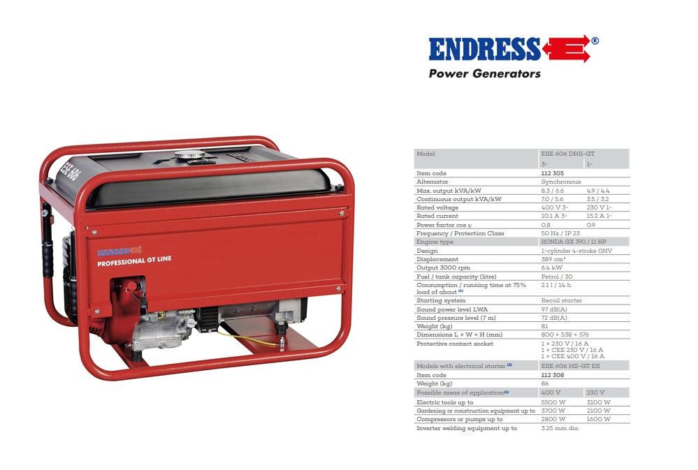 Stroomgenerator ESE 506 DHS-GT 5,4kVA/4,3kW synchroon 1x230/1x400V benzin | DKMTools - DKM Tools