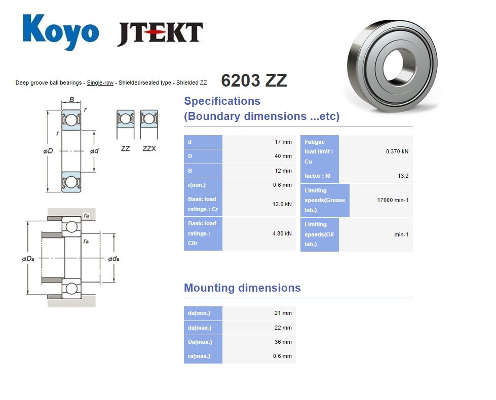 Groefkogellager 6203-2Z/C3 | DKMTools - DKM Tools