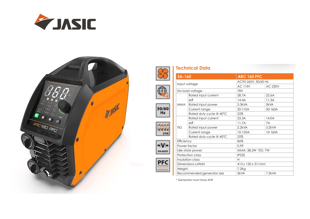 Jasic EVO Arc 160 PFC C/W Kabelset