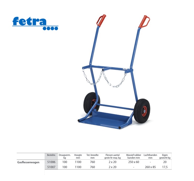 Gasflessenwagen 51006 Massief rubber banden 250 x 60 mm Fetra 51006