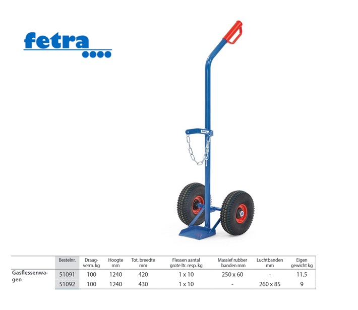 Gasflessenwagen 51091 Massief rubber banden 250 x 60 mm Fetra 51091 | DKMTools - DKM Tools