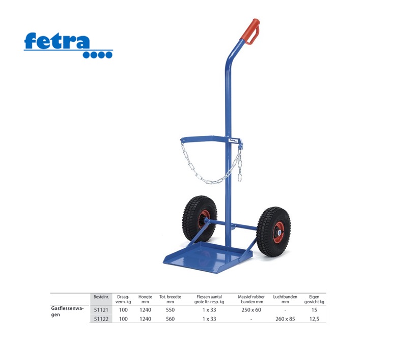 Gasflessenwagen 51121 Massief rubber banden 250 x 60 mm Fetra 51121