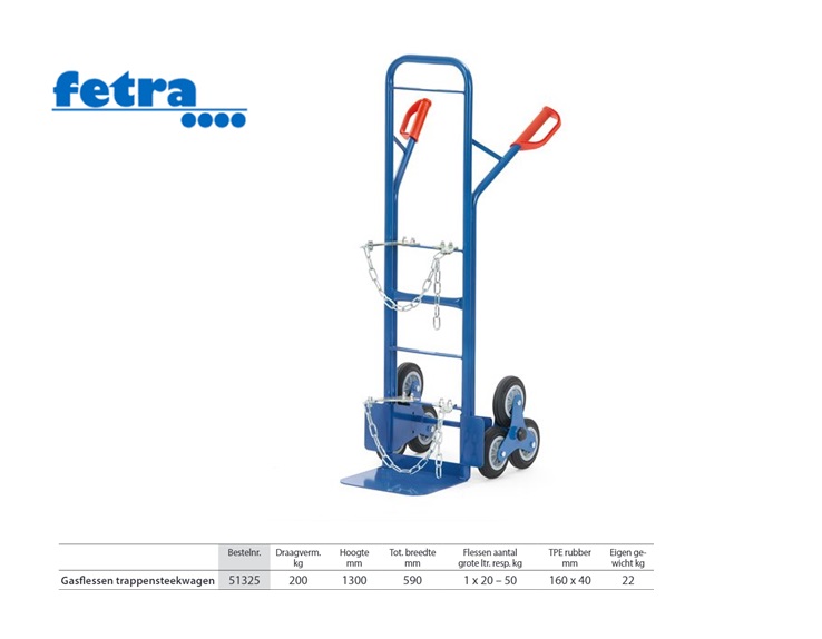 Gasflessen trappensteekwagen 51325 Trappenster - 3 x wiel 160 x 40 mm Fetra 51325