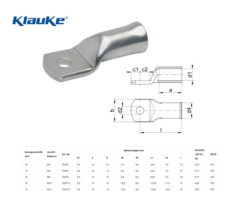 Klauke Kabelschoen laskabel 120 qmm 709F/20 | DKMTools - DKM Tools