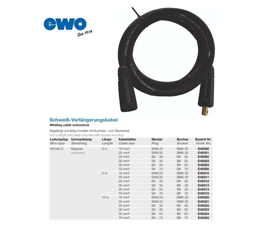 Lasverlengkabel H01N2D 3m 16mm² SKM 25 BMK 25