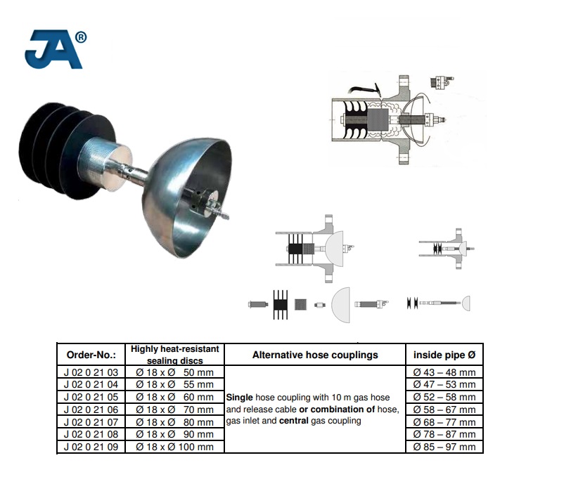 Backinggas System Universeel (Ø18xØ50mm) + afdichtende halfrond Ø 43 - 48 mm diffusor Ø 27 x 40 