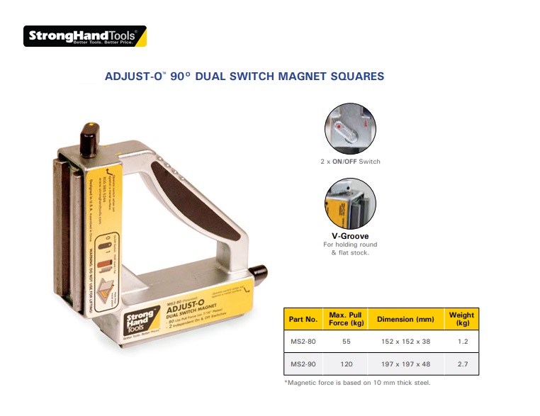 Stronghand Dual Switch Magnet Square MS2-90 | DKMTools - DKM Tools