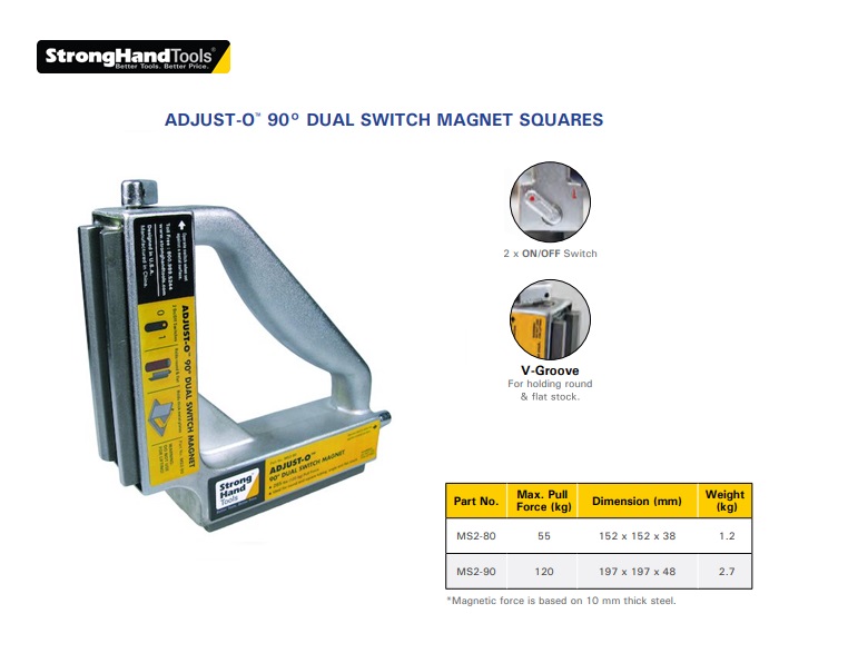 Stronghand Dual Switch Magnet Square MS2-80 | DKMTools - DKM Tools