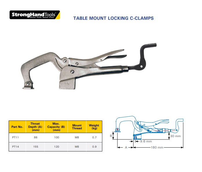 Stronghand Table Mount Locking C-Clamp PT11