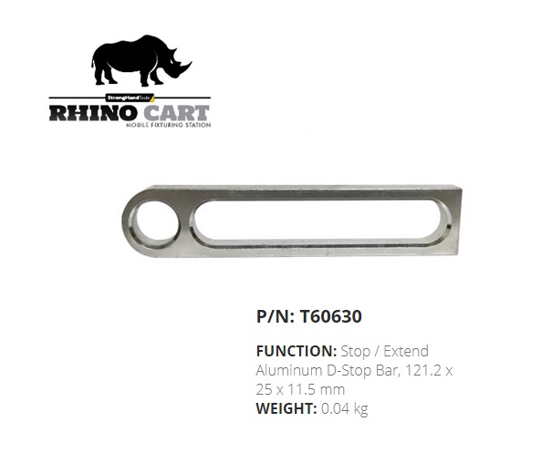 Rhino Cart Aluminum D-Stop Bar, 121.2 x 25 x 11.5 mm