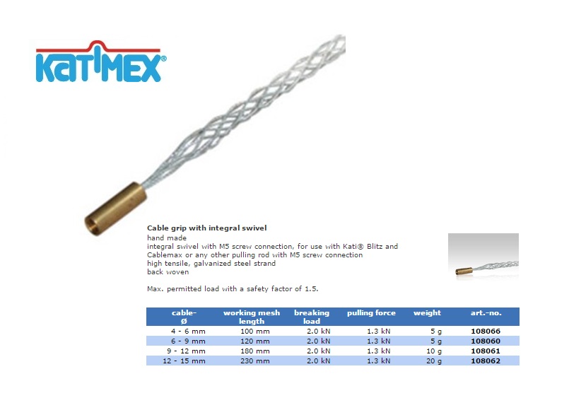 Katimex Trekkous 9-12 mm M5 met geïntregeerde kabel | DKMTools - DKM Tools