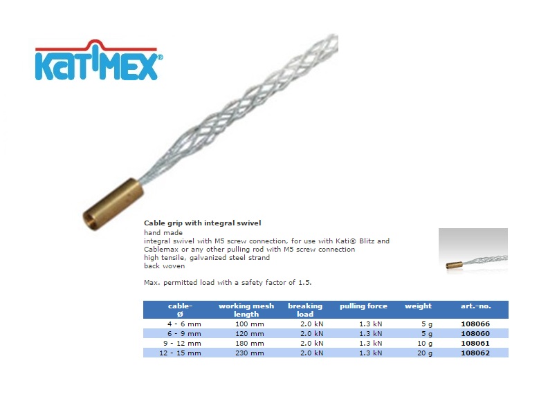 Katimex Trekkous 6-9mm M5 met geïntregeerde kabel