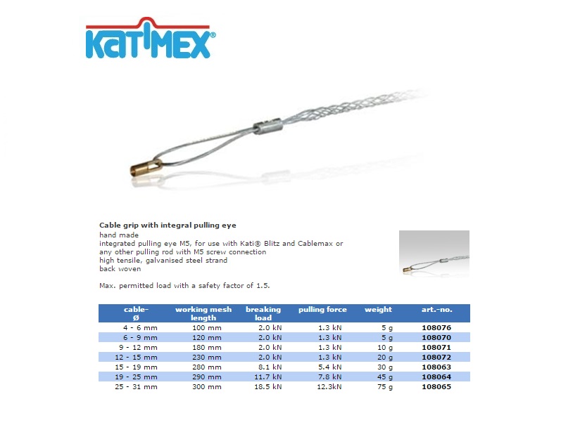 Katimex Kabeltrekkous 6-9 mm met M5 aansluiting.