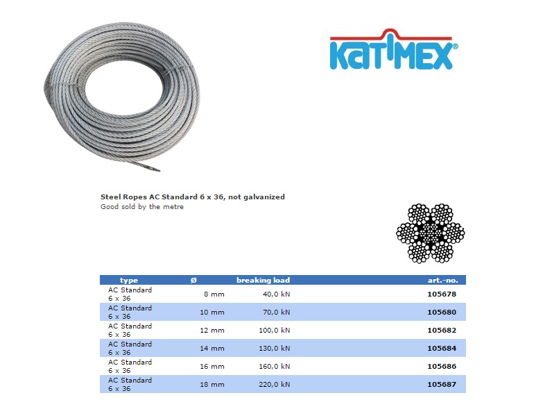 Staal kabel AC Ø 8mm, 6x36 40 kN