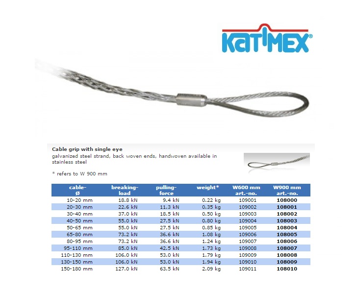 Katimex Trekkous 10-20 mm met een trekoog L=900mm