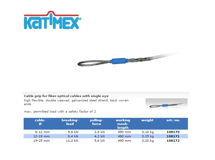 Kabelgreep voor optische kabel met een enkel oog 6-12 mm