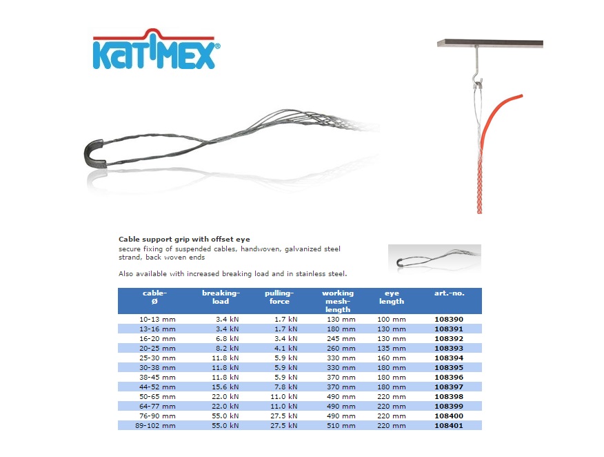 Kabel-hangkous 10-13 mm met zijtrekoog en openvoorzijde