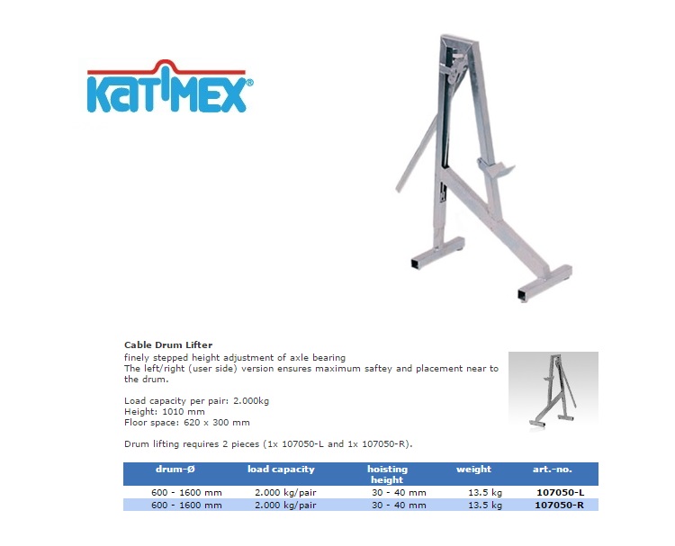 Katimex Kabeltrommel-heffer voor trommels tot 2000 kg / Paar Links