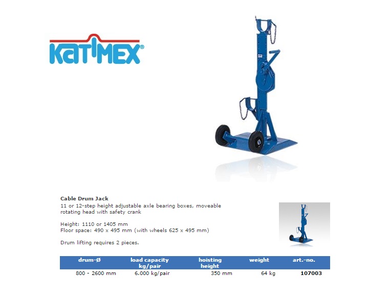 Katimex Vijzel voor trommel tot 3.000 kg / Paar | DKMTools - DKM Tools