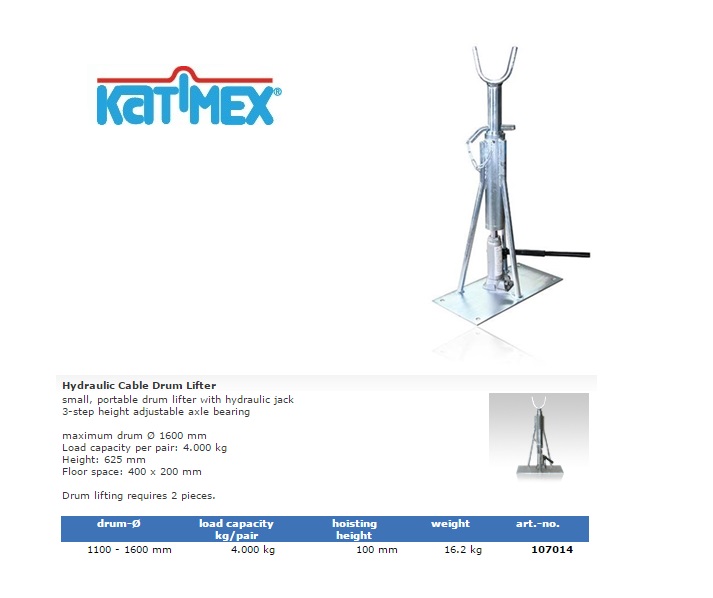 Katimex Hydrauliche Spilheffer voor trommels tot 4.000 kg