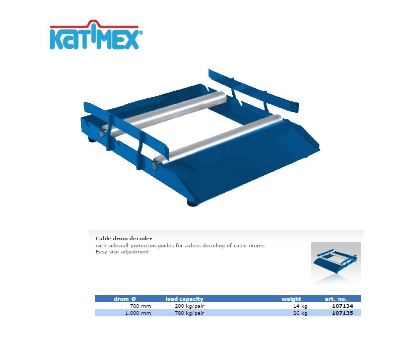 Kabeltrommel afrolapparaat 200 kg max Ø 700 mm