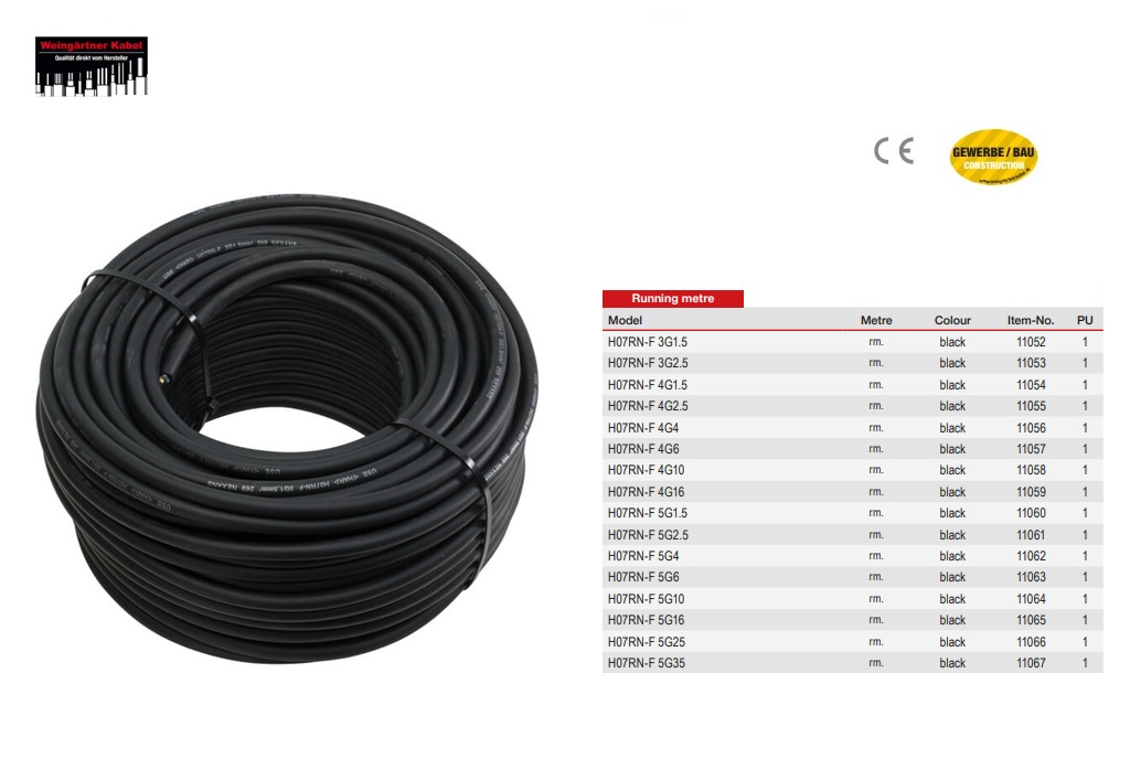 Neopreen kabel H07RN-F Per meter H07RN-F 3G1,5