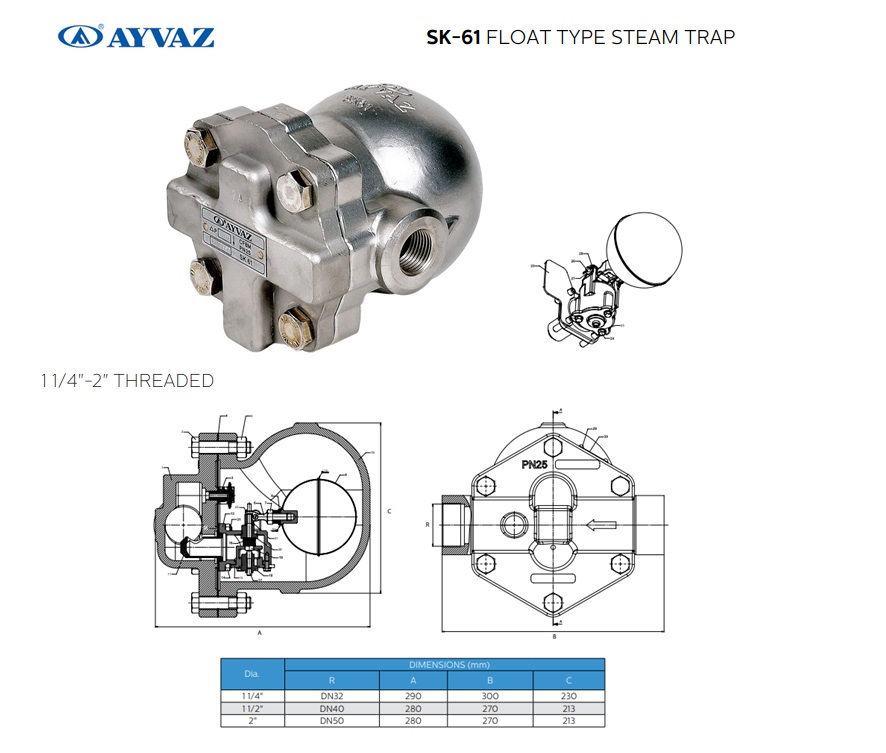 RVS Gesloten vlottercondenspot SK 61 met flenzen PN25 DN15 | DKMTools - DKM Tools